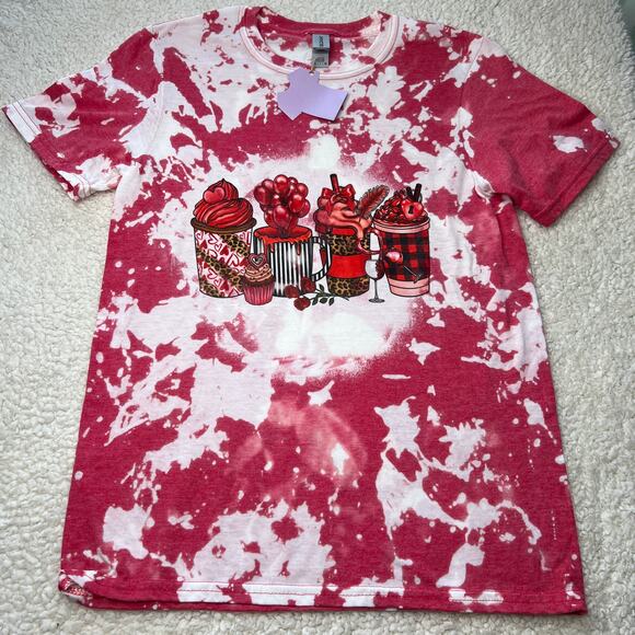 Valentine Coffee Bleached Sublimation Tee Small - Picture 2 of 5